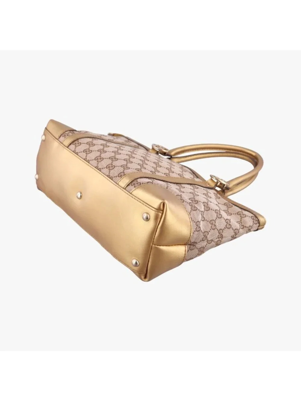 Gucci Lovely Gold Beige Brown GG Canvas Leather Handbag